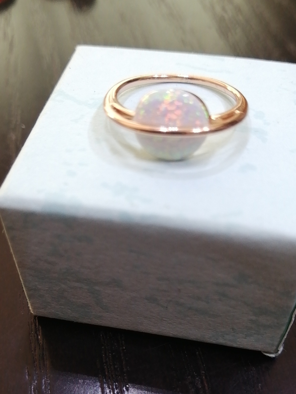 Faux Opal Pinky Ring  Iridescent Colourful Sphere Rose Gold Tone Size 4.75